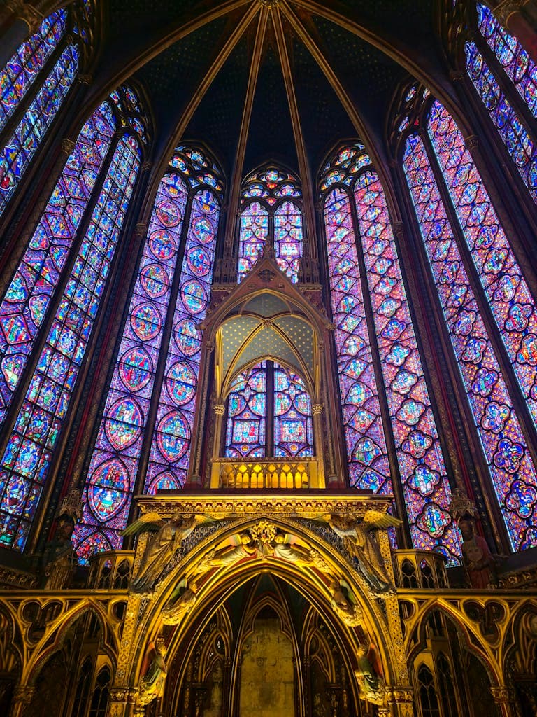 Capture of Sainte-Chapelle's iconic stained glass windows in Ile de la cite - Paris, France.